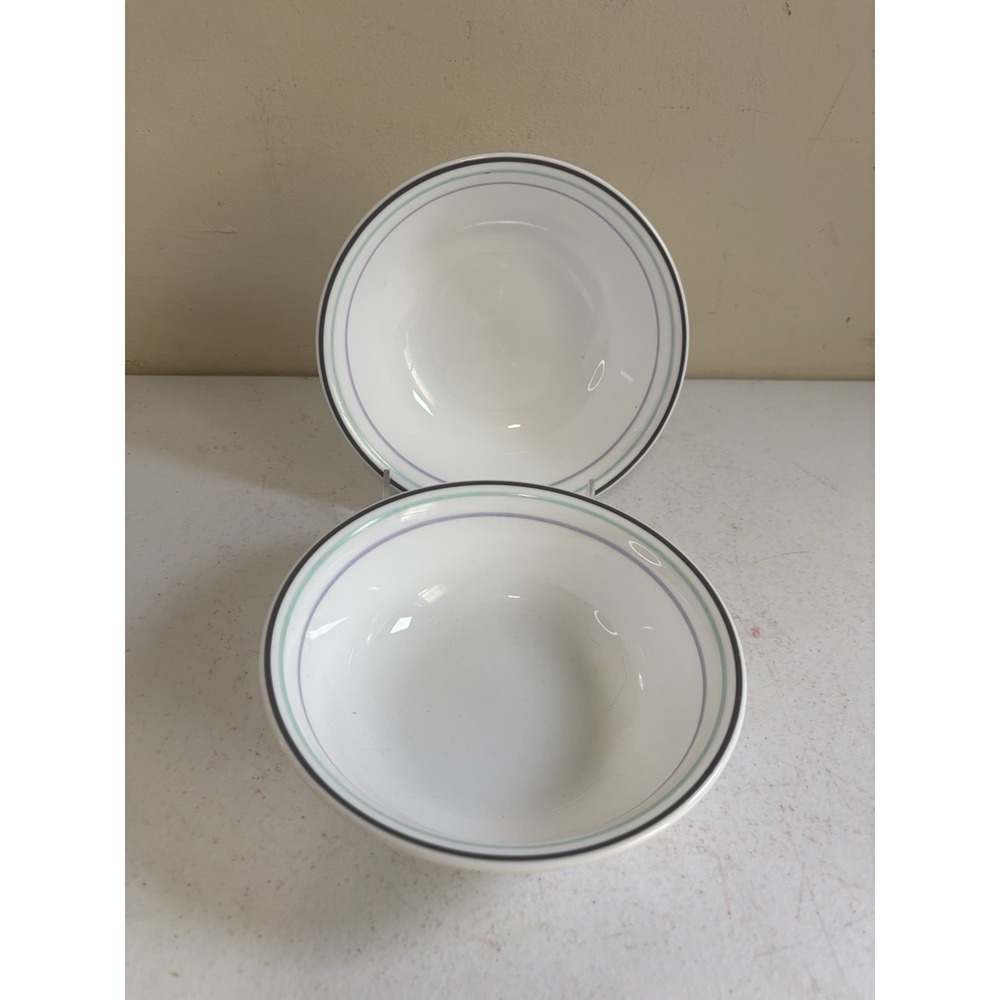 Corelle Cereal Soup  Bowls Black Rim Blue & Purple Stripes 6.25" Set Of 2